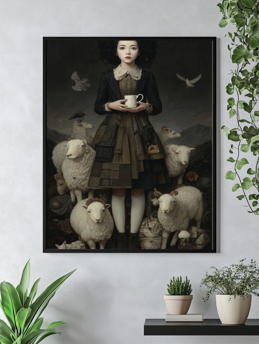 Girl with Sheep — Fine Art Print. — room view 4