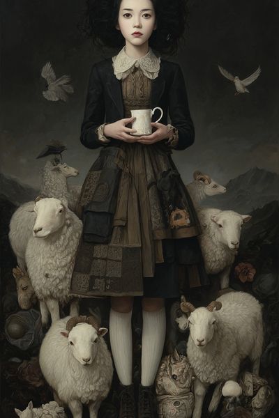 Girl with Sheep — Fine Art Print. poster