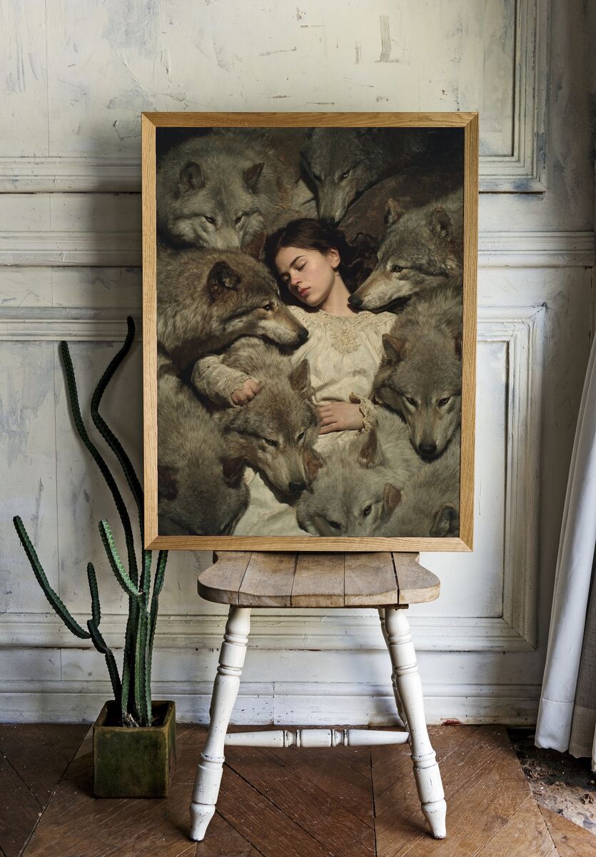 Girl with Wolves — Fine Art Print. — room view 1