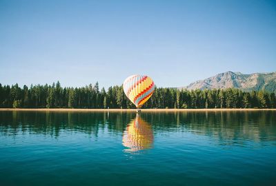 Hot Air Balloon Over Lake — Photography Print. poster