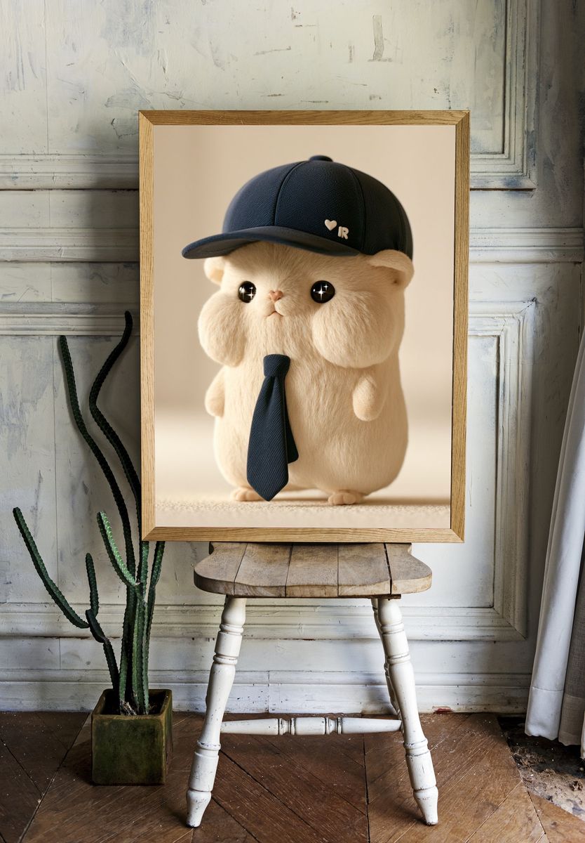 Cute Hamster in Cap Illustration Poster. — room view 1