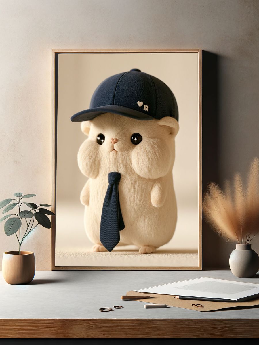 Cute Hamster in Cap Illustration Poster. — room view 2