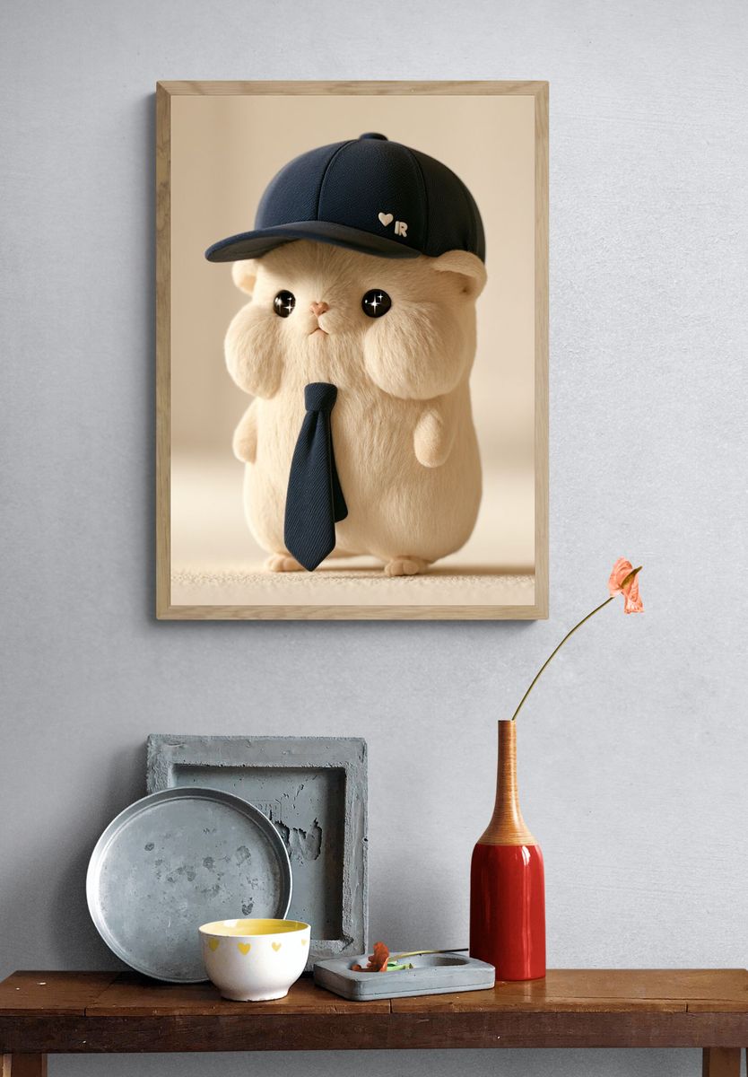 Cute Hamster in Cap Illustration Poster. — room view 3