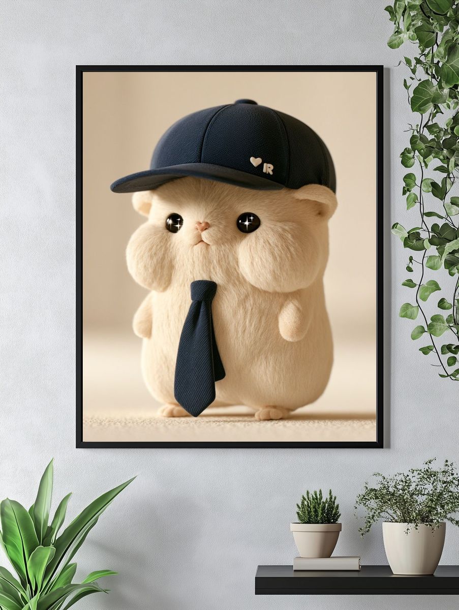 Cute Hamster in Cap Illustration Poster. — room view 4
