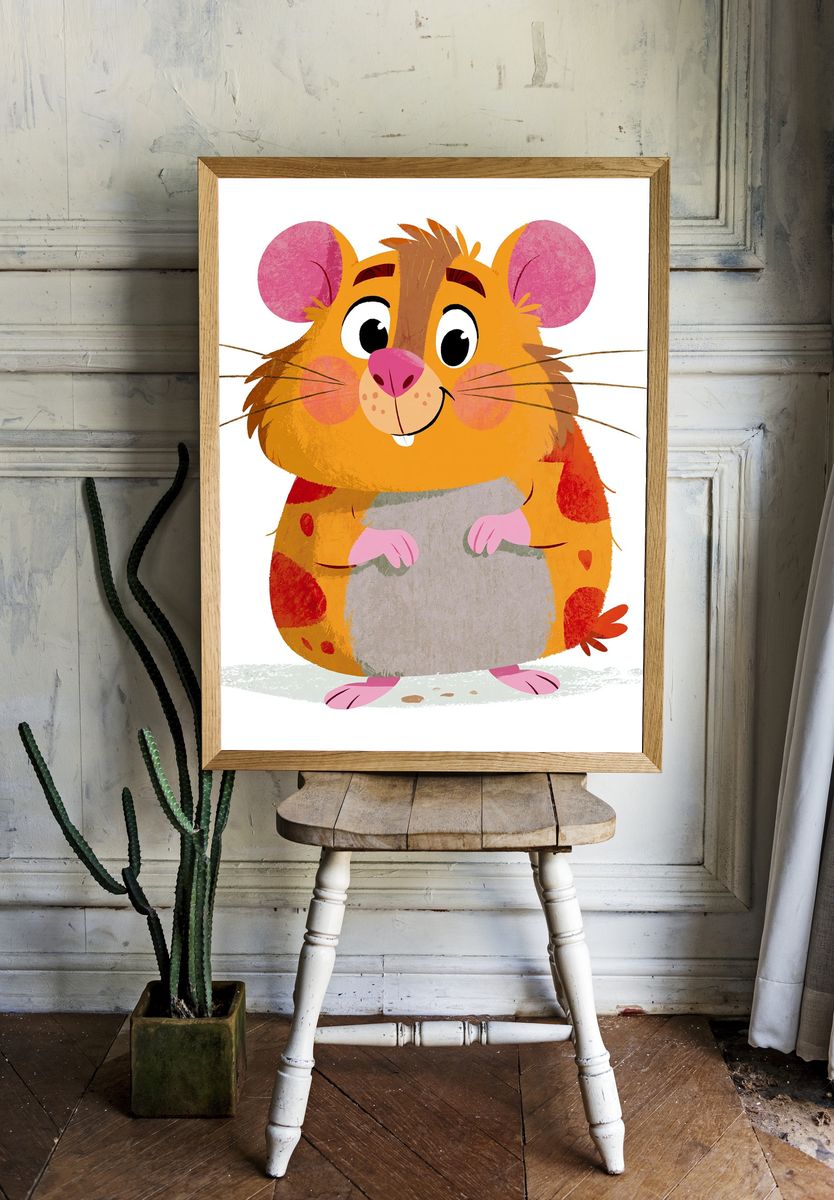 Cute Hamster Illustration Poster. — room view 1
