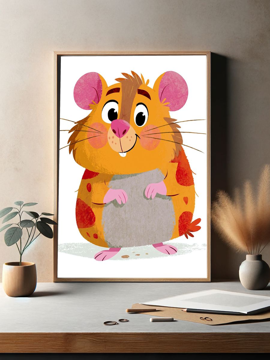 Cute Hamster Illustration Poster. — room view 2