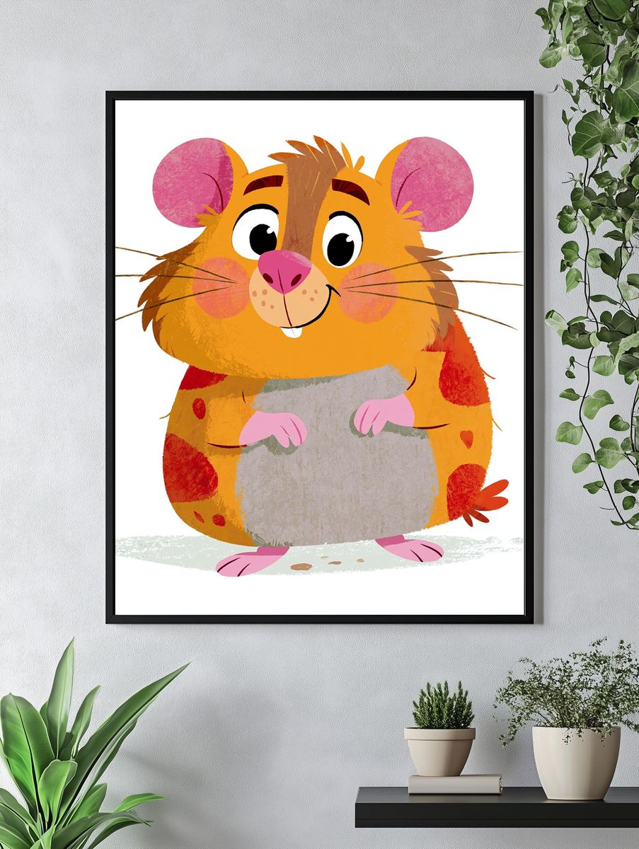 Cute Hamster Illustration Poster. — room view 4