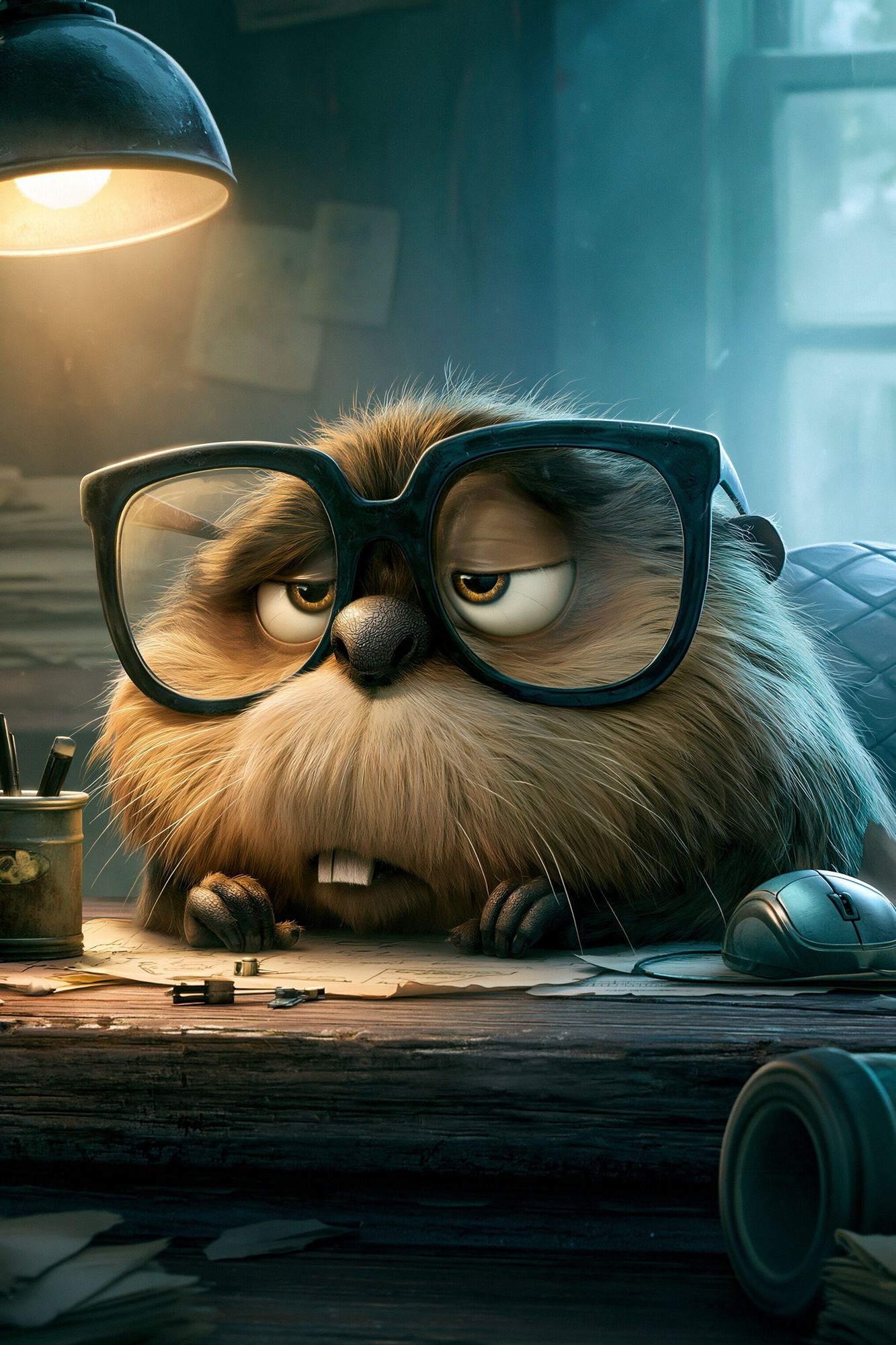 Grumpy Hamster Desk Illustration Poster. poster — illustration art