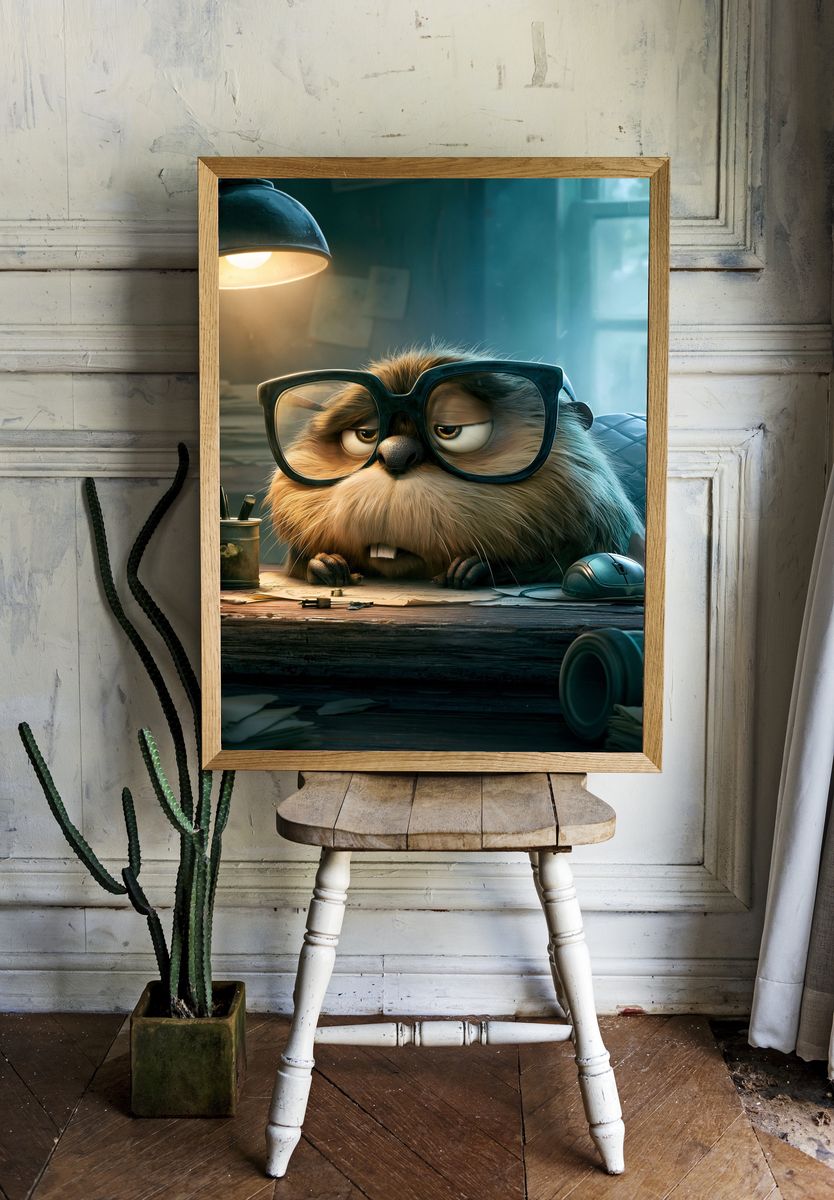 Grumpy Hamster Desk Illustration Poster. — room view 1