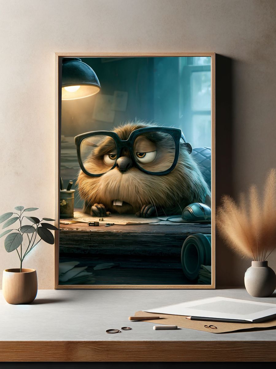 Grumpy Hamster Desk Illustration Poster. — room view 2