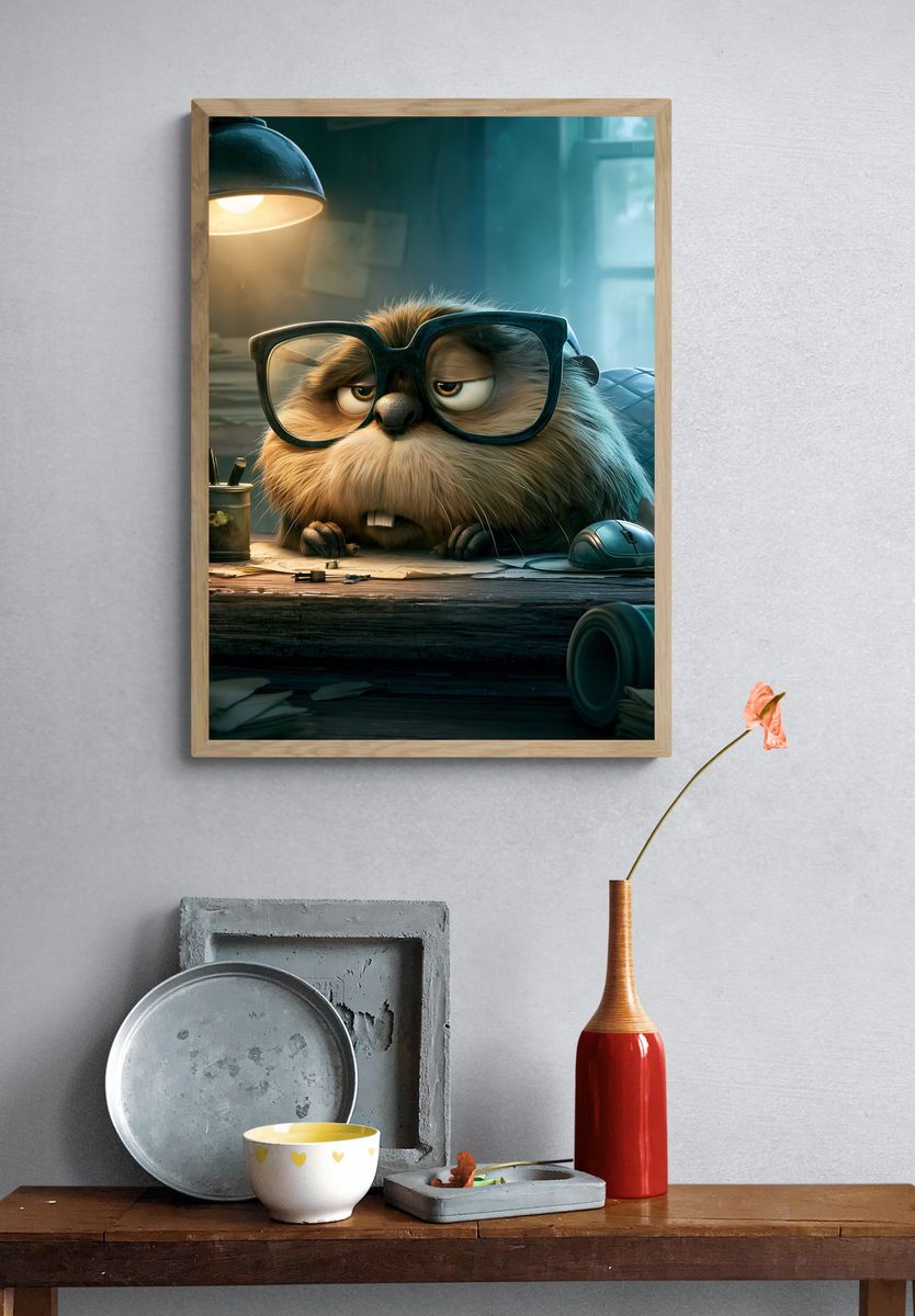 Grumpy Hamster Desk Illustration Poster. — room view 3