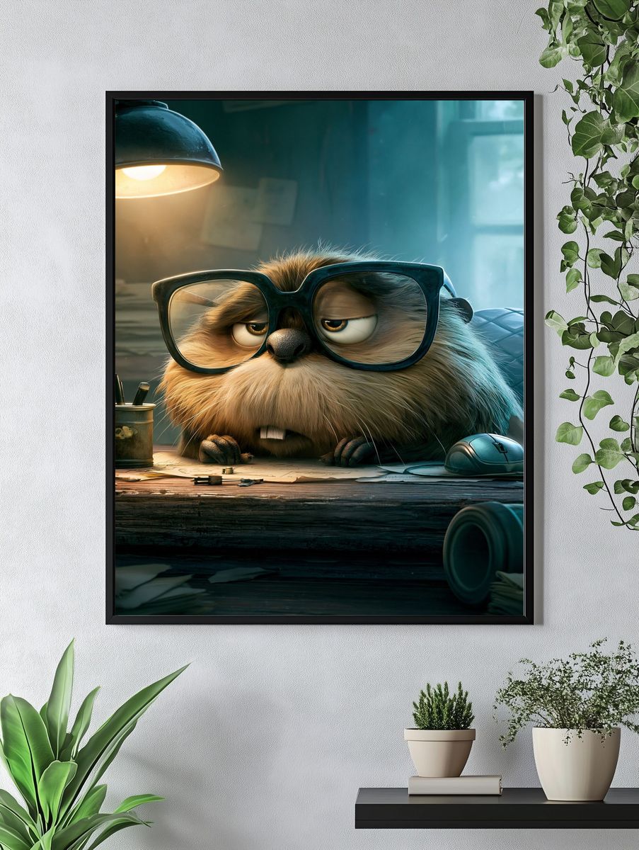 Grumpy Hamster Desk Illustration Poster. — room view 4