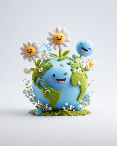 Happy Earth with Flowers