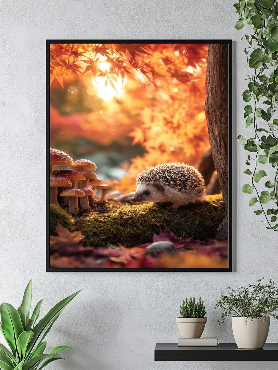 Hedgehog in Autumn Forest Poster. — room view 4