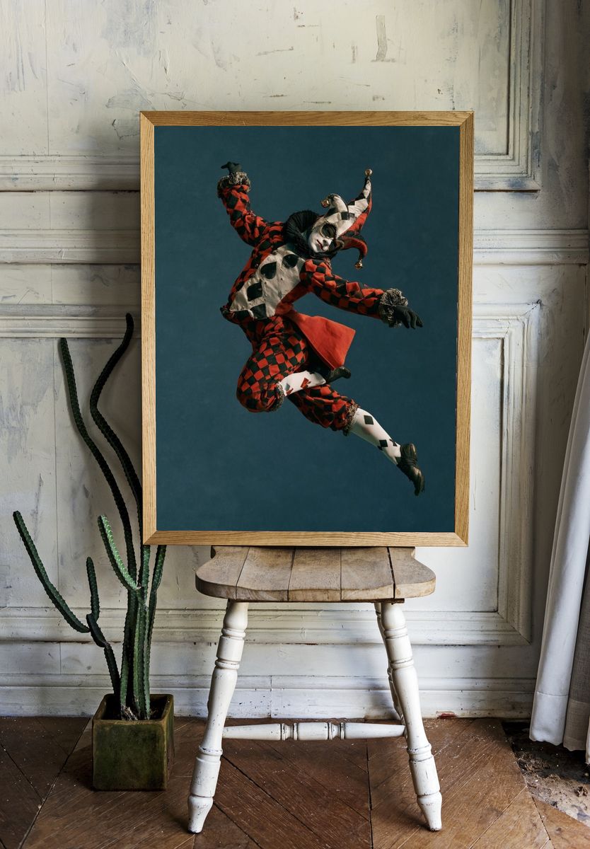 Harlequin Acrobat Photography Poster. — room view 1