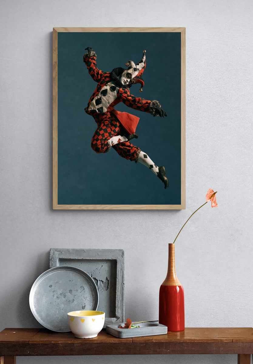 Harlequin Acrobat Photography Poster. — room view 3