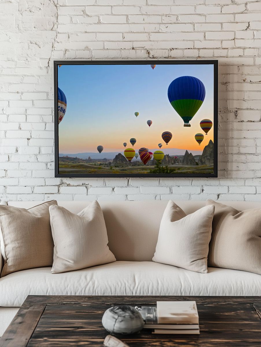 Colorful Hot Air Balloons at Sunrise Poster. — room view 1