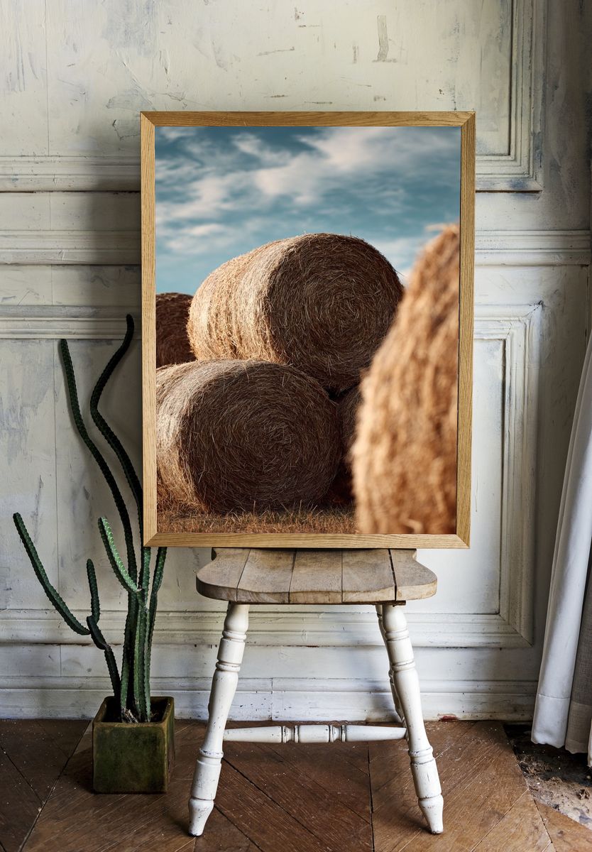 Hay Bales in Blue Sky Poster. — room view 1