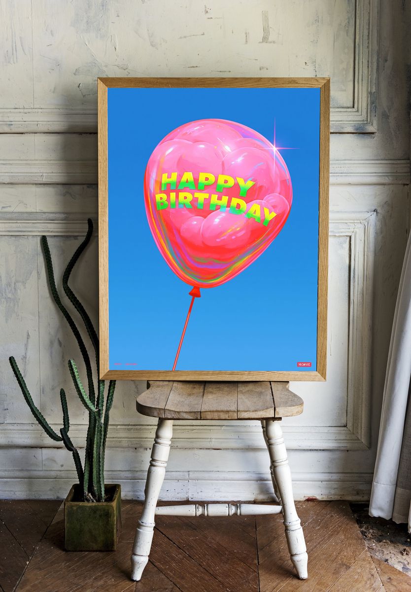 Happy Birthday Balloon Typography Poster. — room view 1
