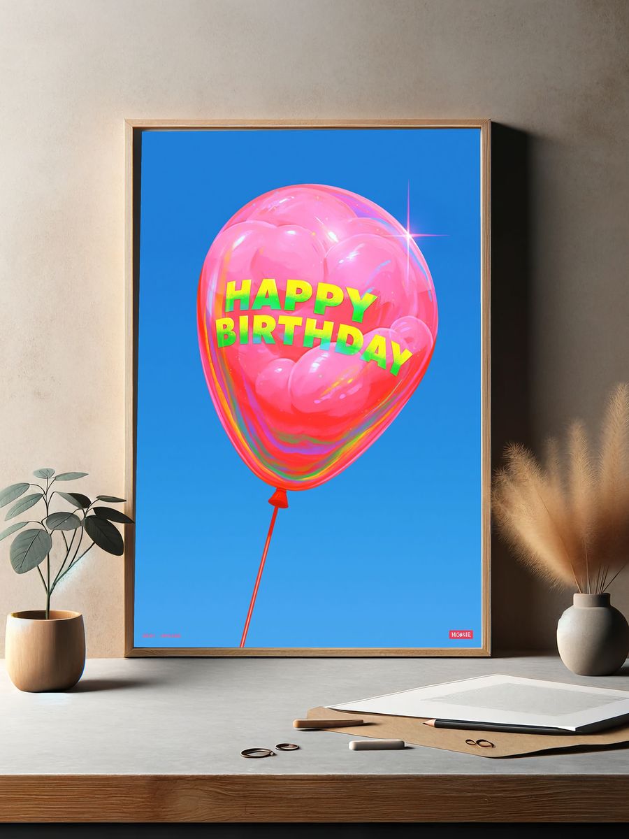 Happy Birthday Balloon Typography Poster. — room view 2