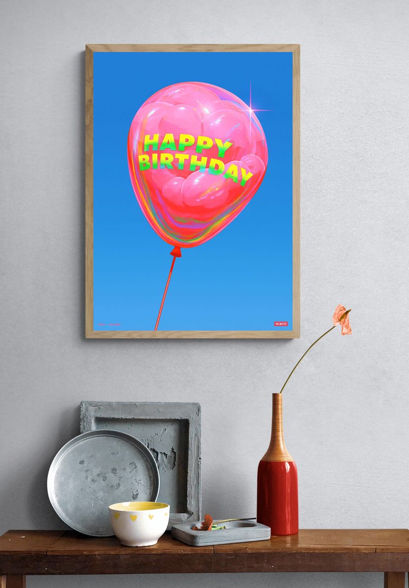 Happy Birthday Balloon Typography Poster. — room view 3