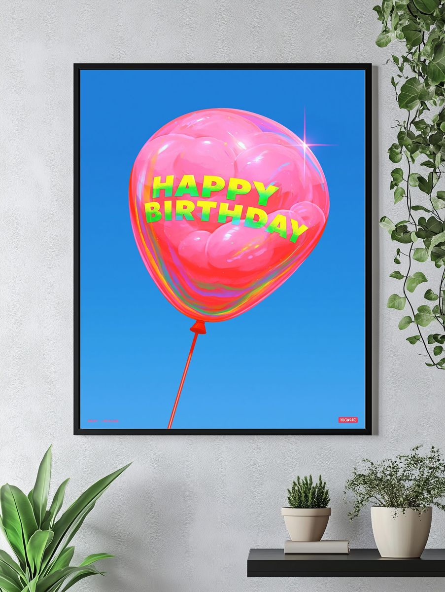 Happy Birthday Balloon Typography Poster. — room view 4