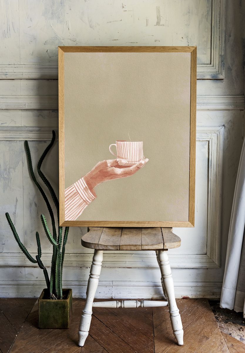 Hand Holding Coffee Cup — Illustration Print room preview