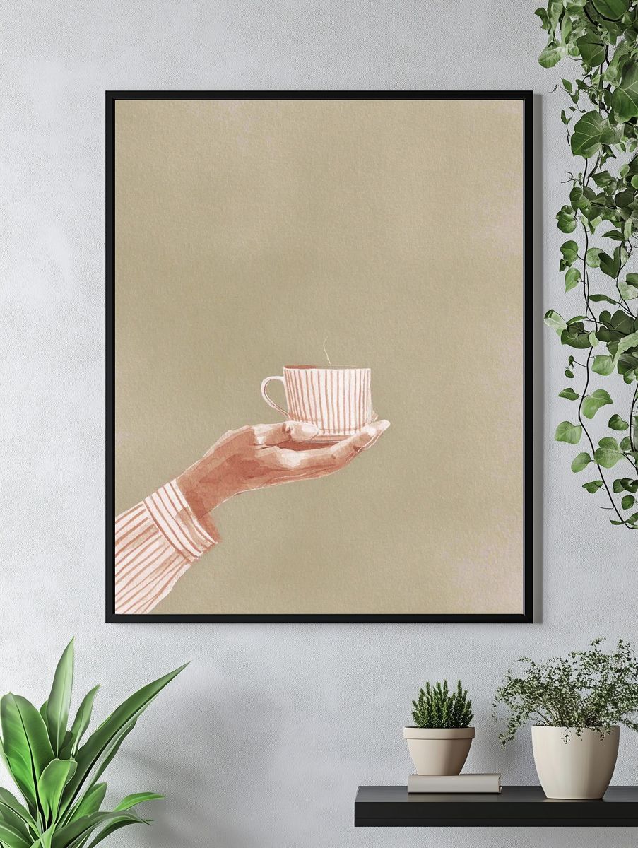 Hand Holding Coffee Cup — Illustration Print. — room view 4
