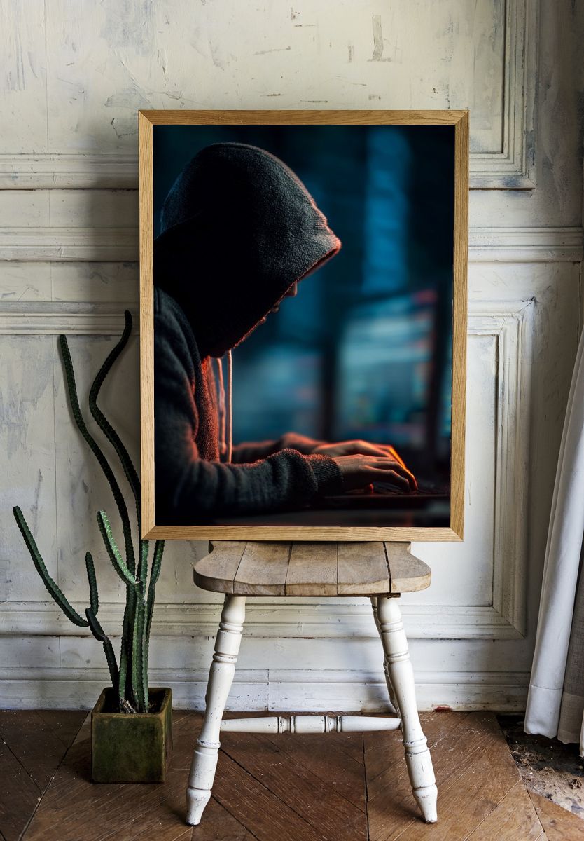 Hacker at Work — Digital Art Print room preview
