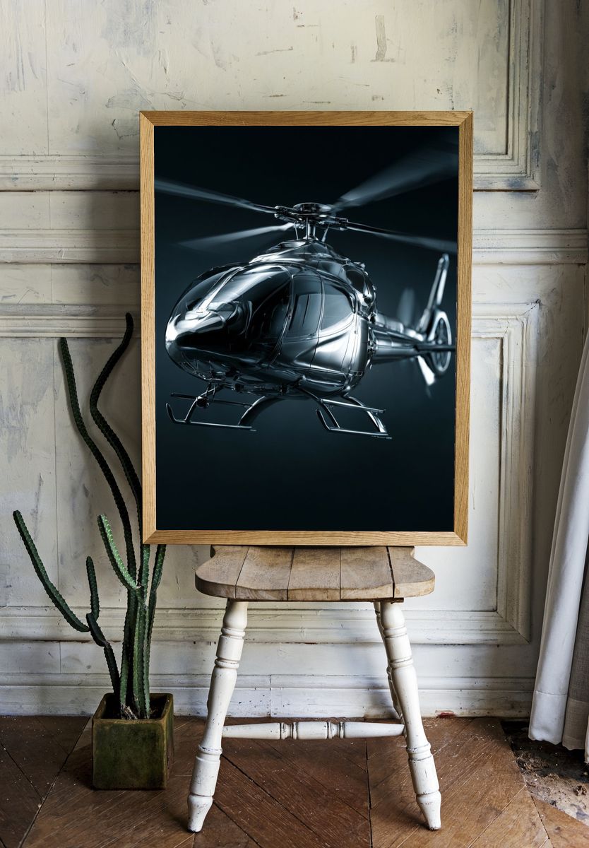 Chrome Helicopter Photography Poster. — room view 1