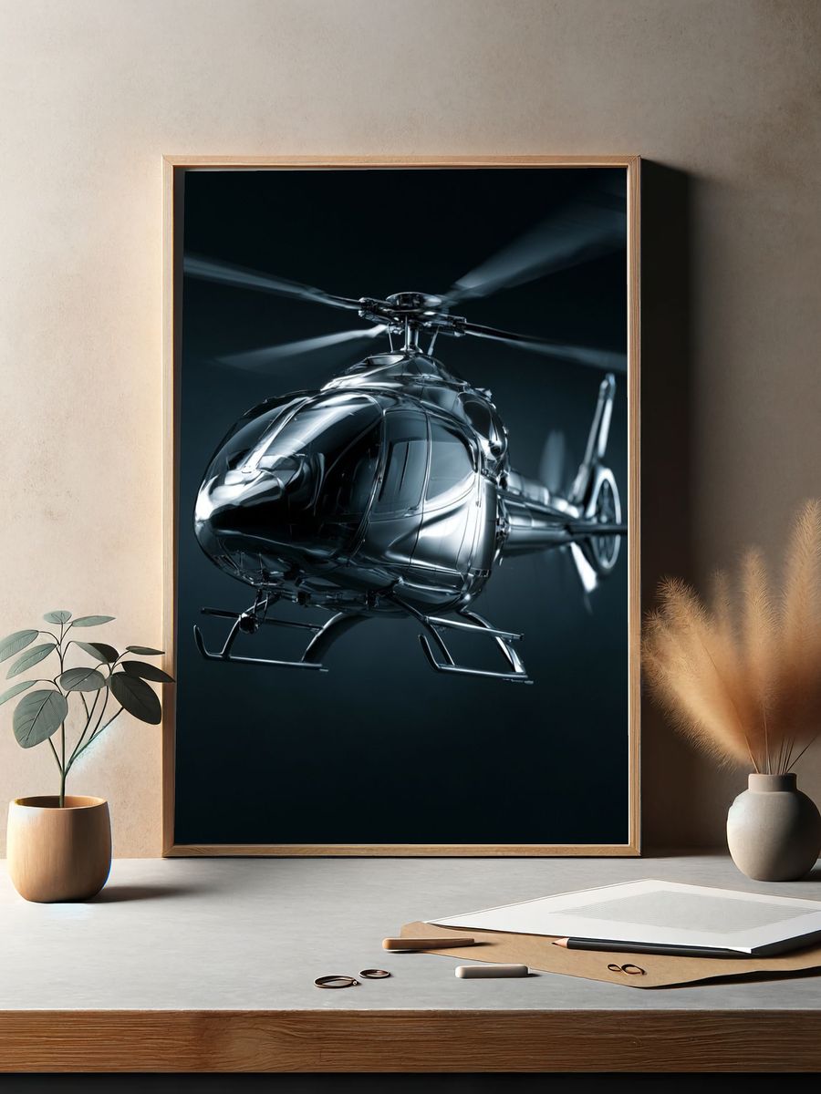 Chrome Helicopter Photography Poster. — room view 2