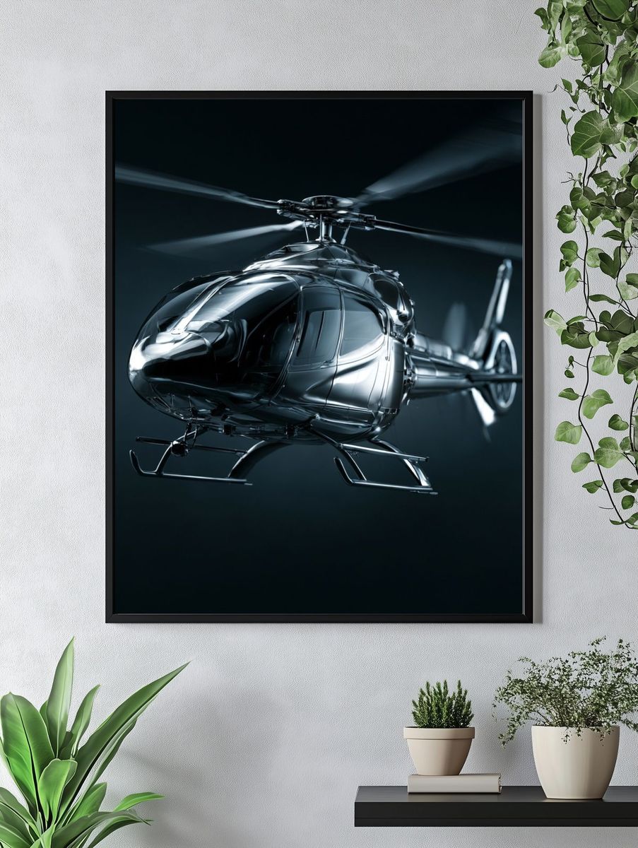 Chrome Helicopter Photography Poster. — room view 4