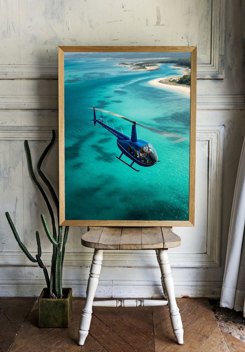 Helicopter Over Turquoise Coast Poster. — room view 1