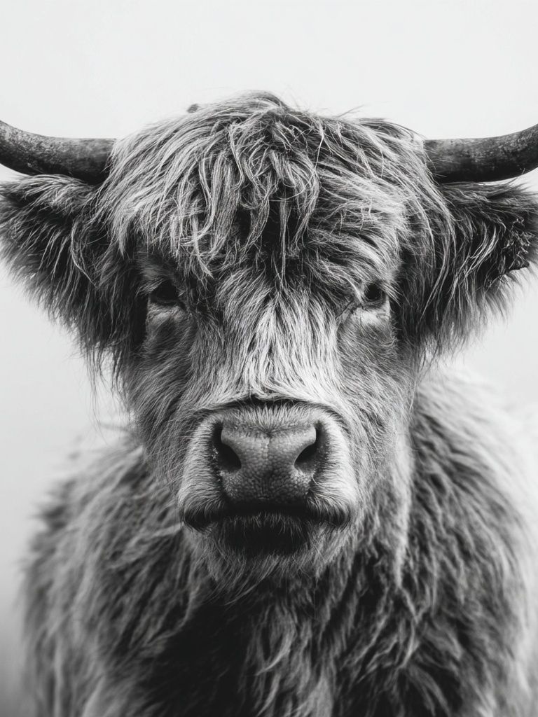 Highland Cow — Black and White Print. poster detail