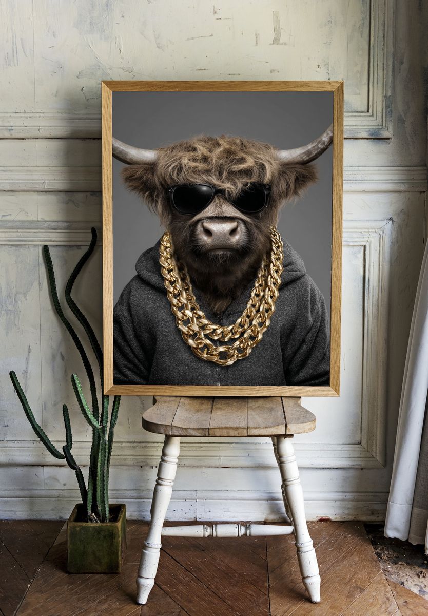 Stylish Highland Cow — Funny Print. — room view 1
