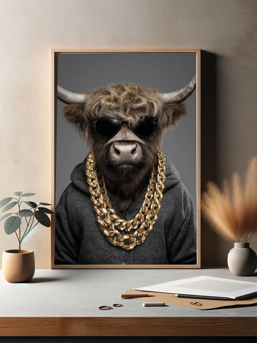 Stylish Highland Cow — Funny Print. — room view 2