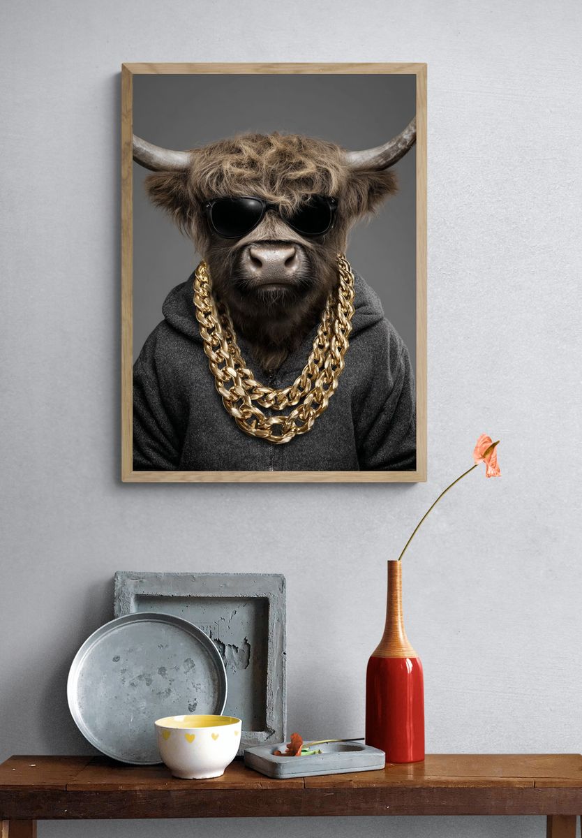 Stylish Highland Cow — Funny Print. — room view 3