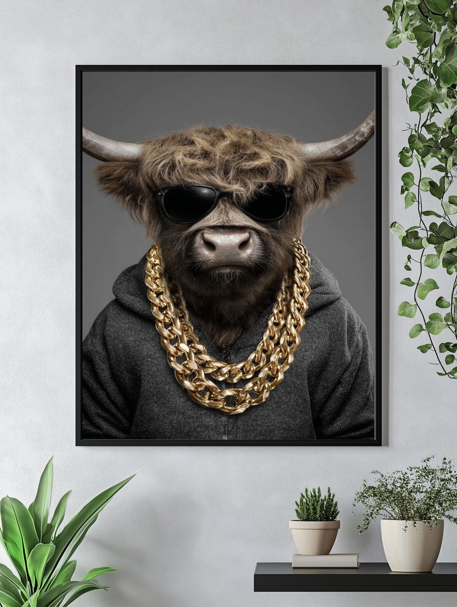 Stylish Highland Cow — Funny Print. — room view 4