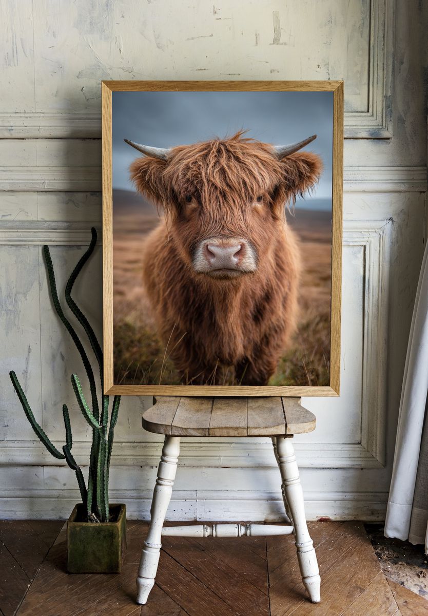 Highland Cow Portrait Poster room preview