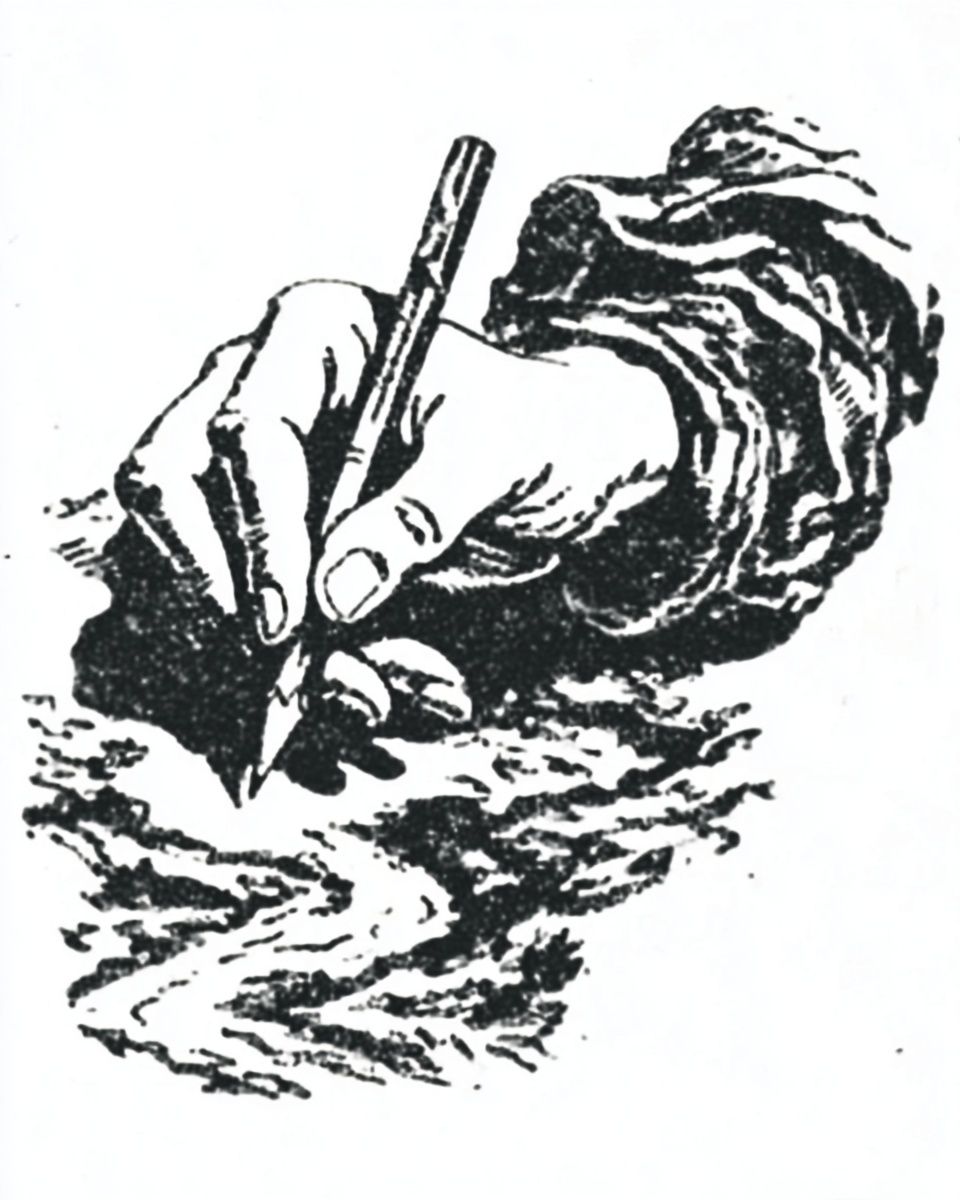 Hand Drawing a Landscape — Illustration Print. poster detail