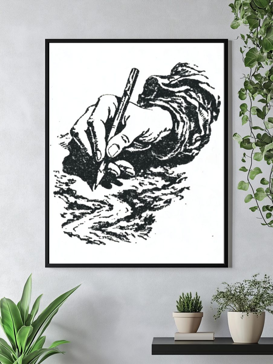 Hand Drawing a Landscape — Illustration Print. — room view 4