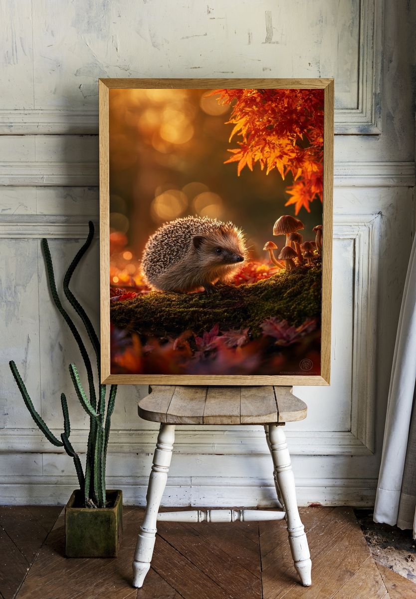 Hedgehog in Autumn — Nature Print. — room view 1