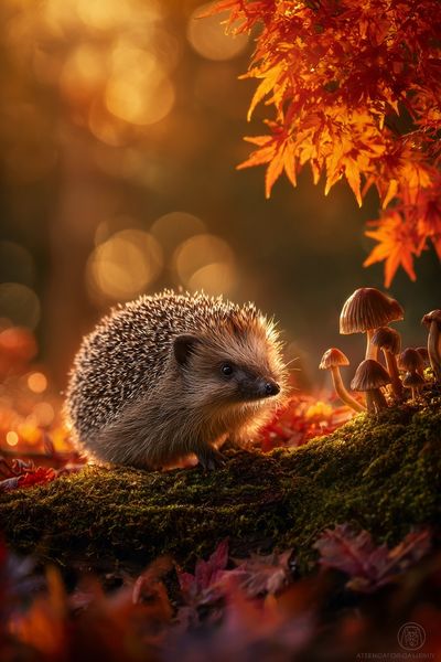 Hedgehog in Autumn — Nature Print. poster print