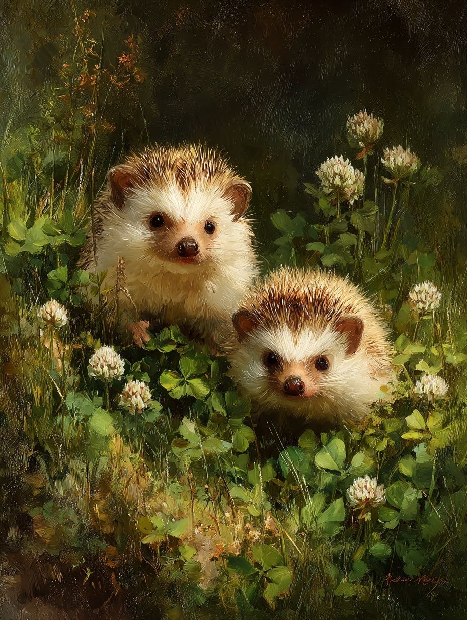 Adorable Hedgehogs — Illustration Print. poster — animals art