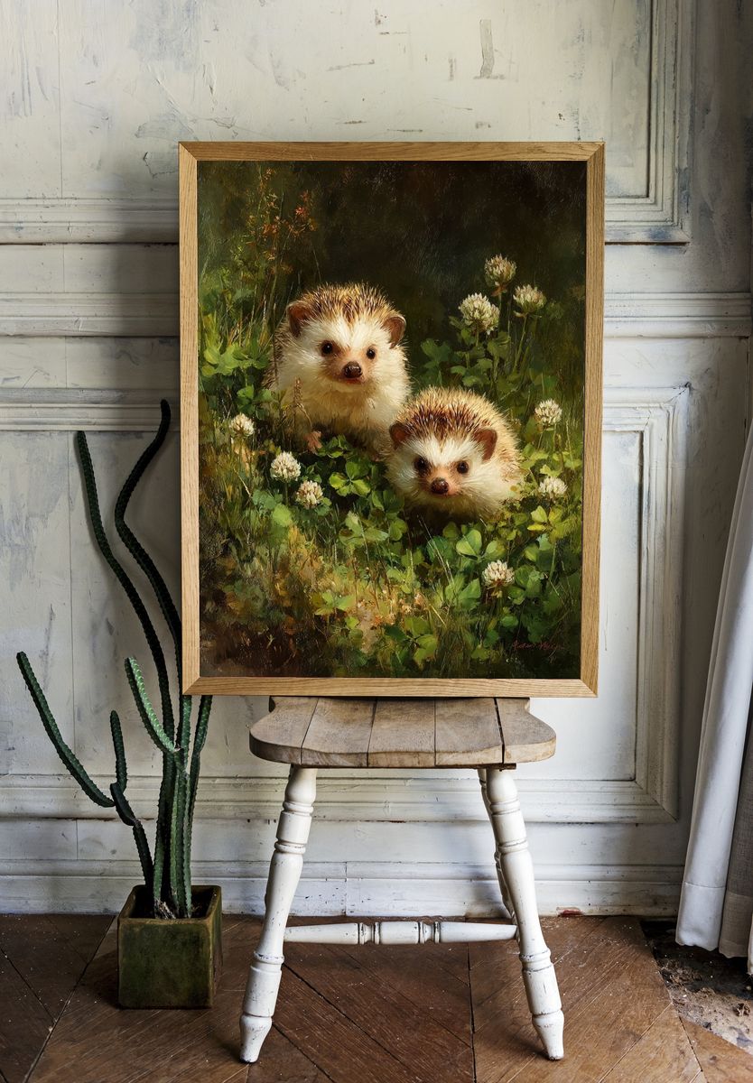 Adorable Hedgehogs — Illustration Print room preview