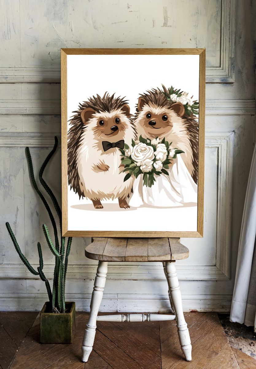 Hedgehog Wedding Illustration Poster. — room view 1