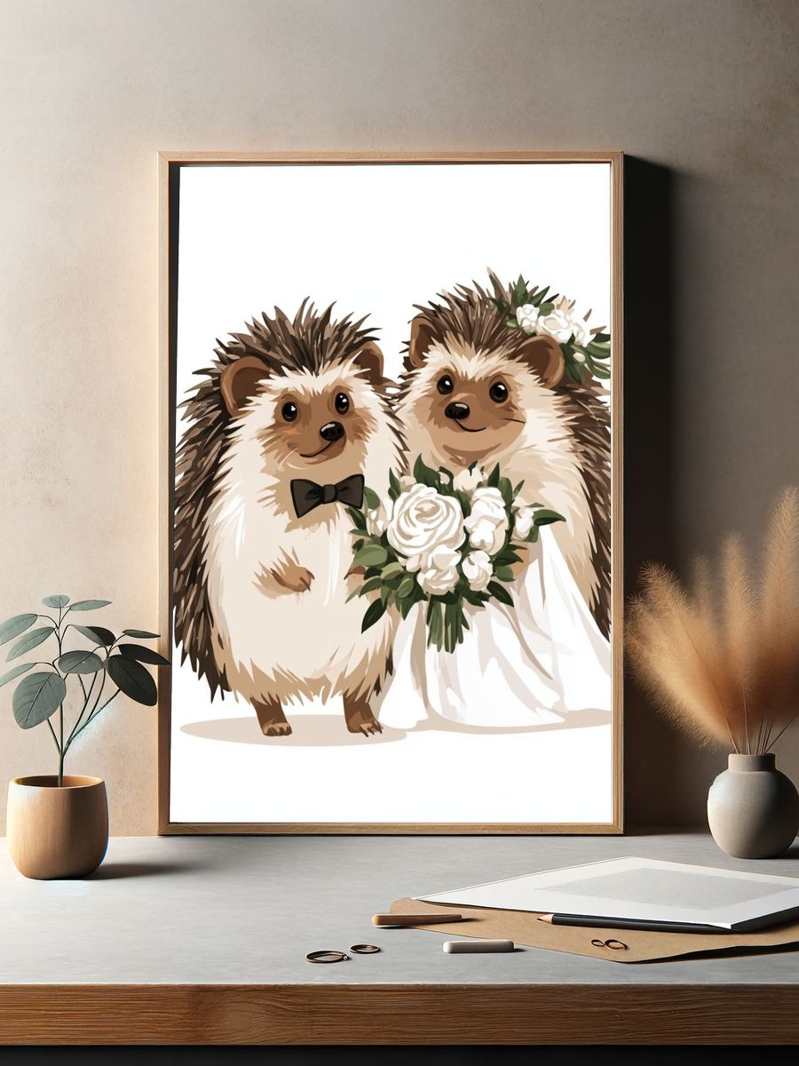 Hedgehog Wedding Illustration Poster. — room view 2