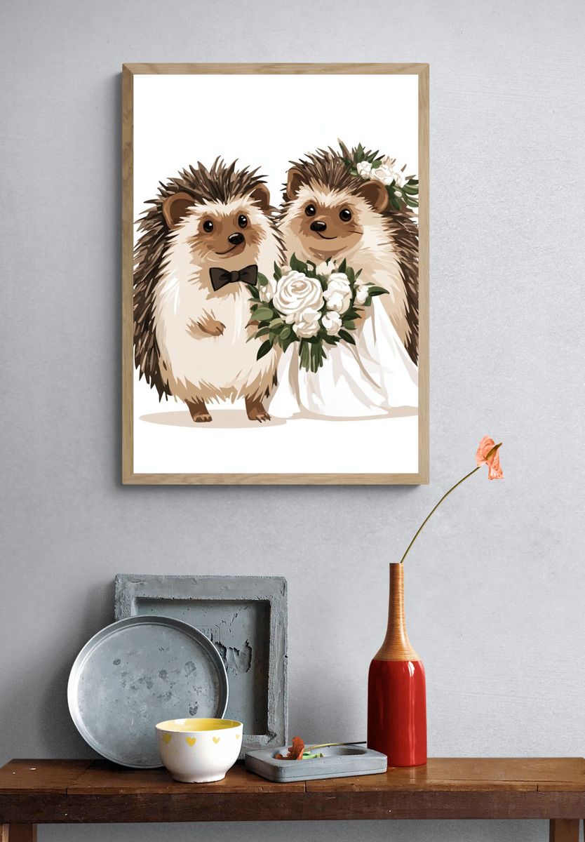 Hedgehog Wedding Illustration Poster. — room view 3