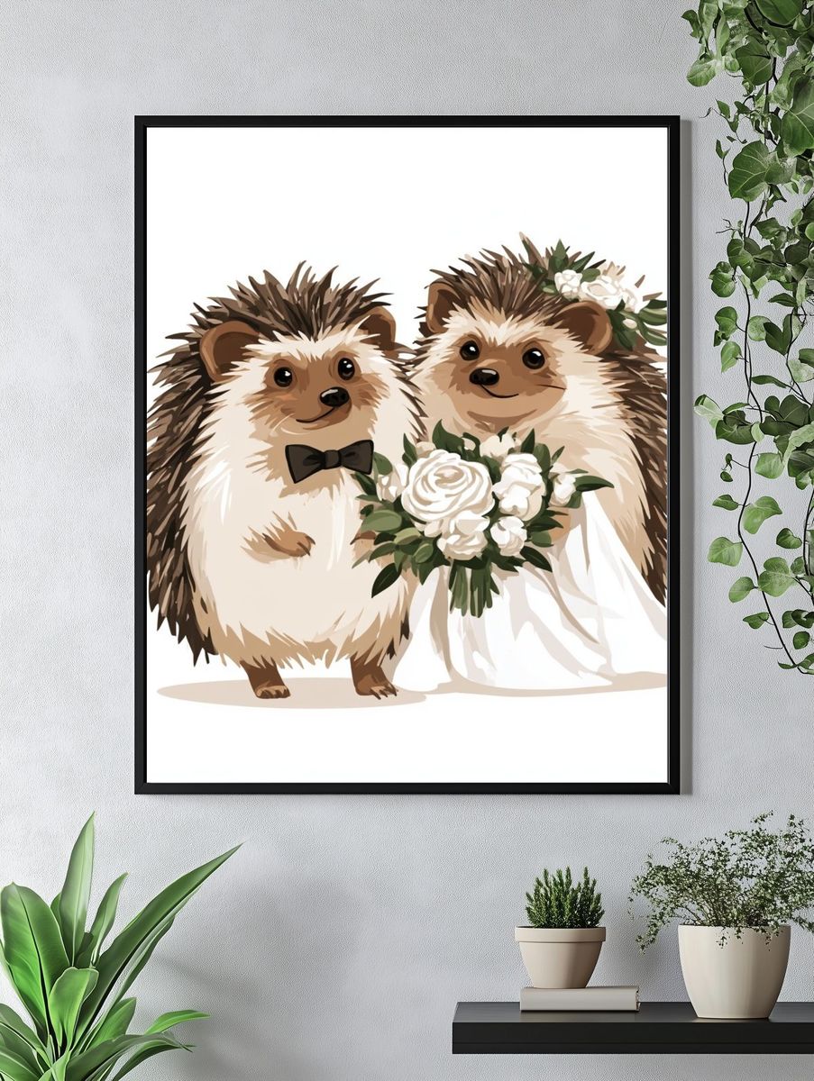 Hedgehog Wedding Illustration Poster. — room view 4