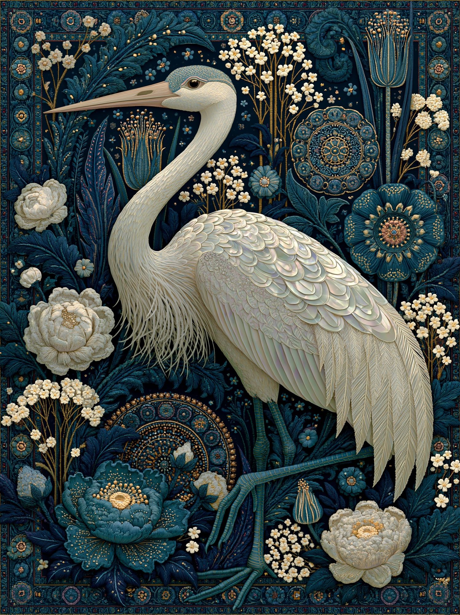 Heron Floral Tapestry Poster. poster detail
